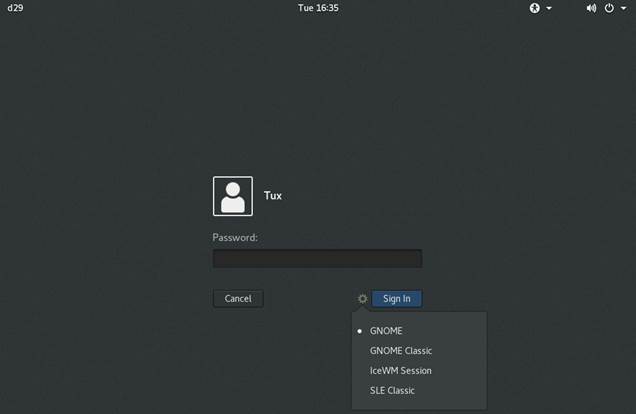 Default GNOME Login Screen—Session Type