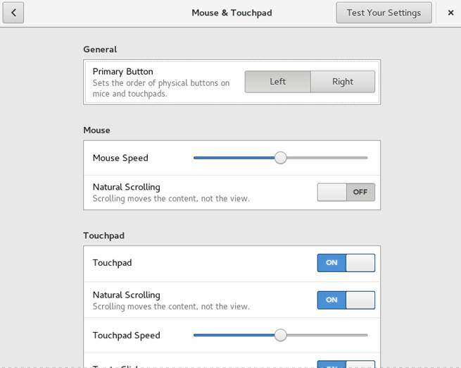 Mouse and Touchpad Settings Dialog