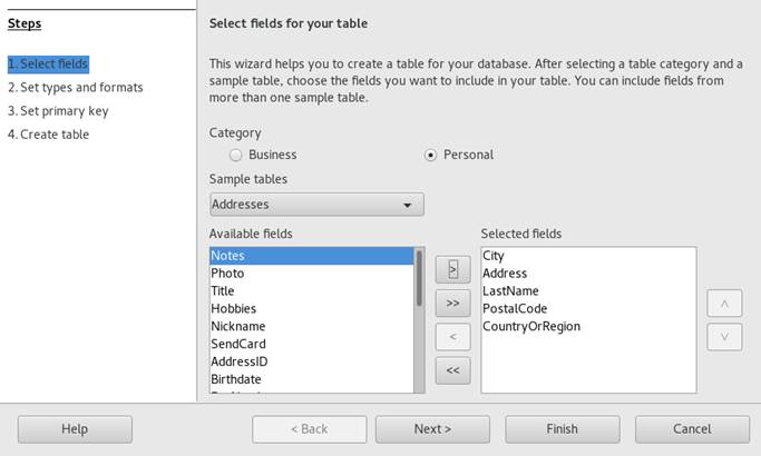 Creating a database table
