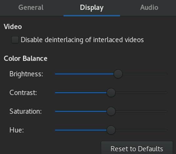 GNOME Videos Display Preferences GNOME Videos Display Preferences
